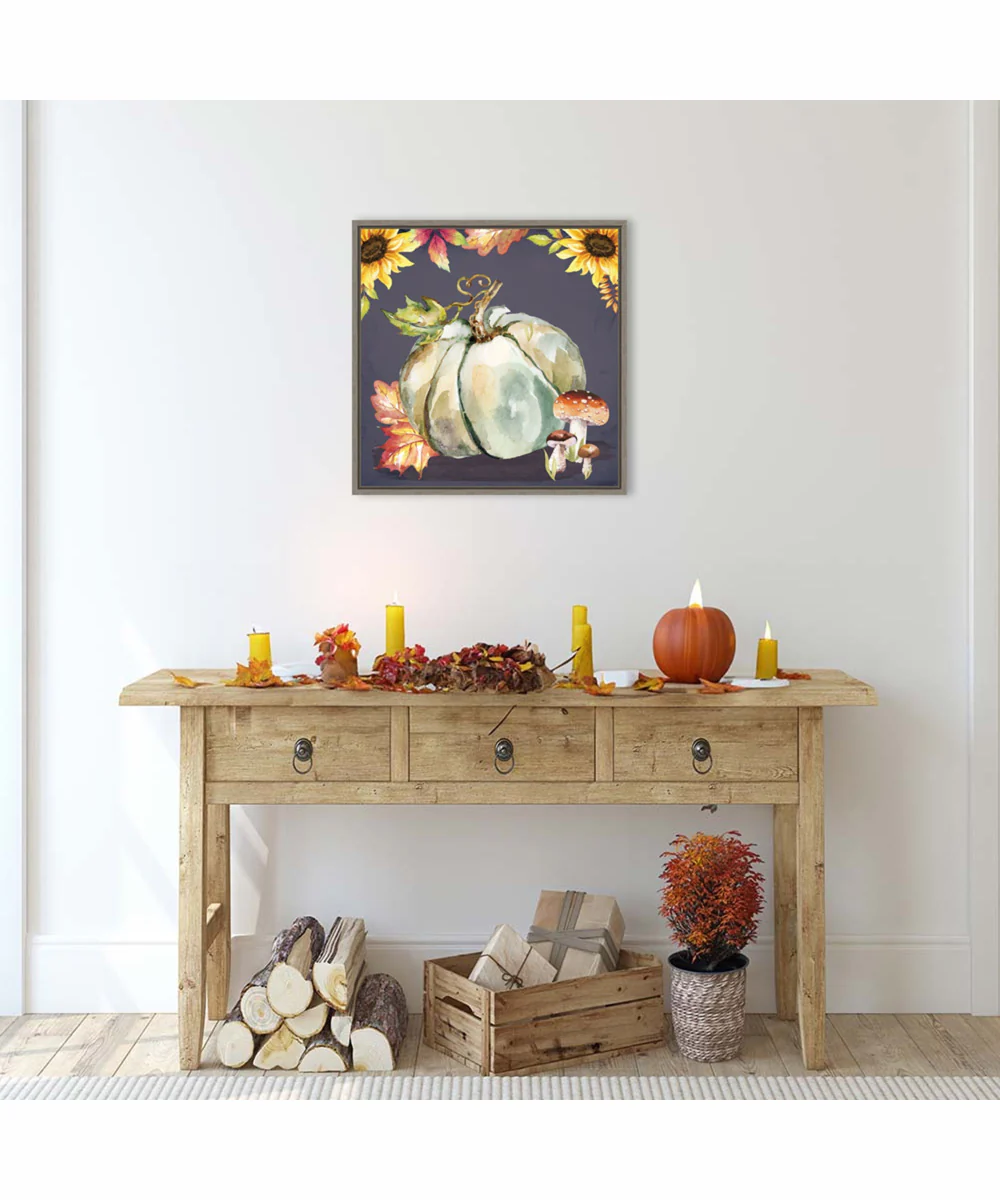 Framed Mushrooms and Pumpkin by Art Nd Canvas Wall Art Print (22  W x 22  H), Sylvie Greywash Frame - Image 2