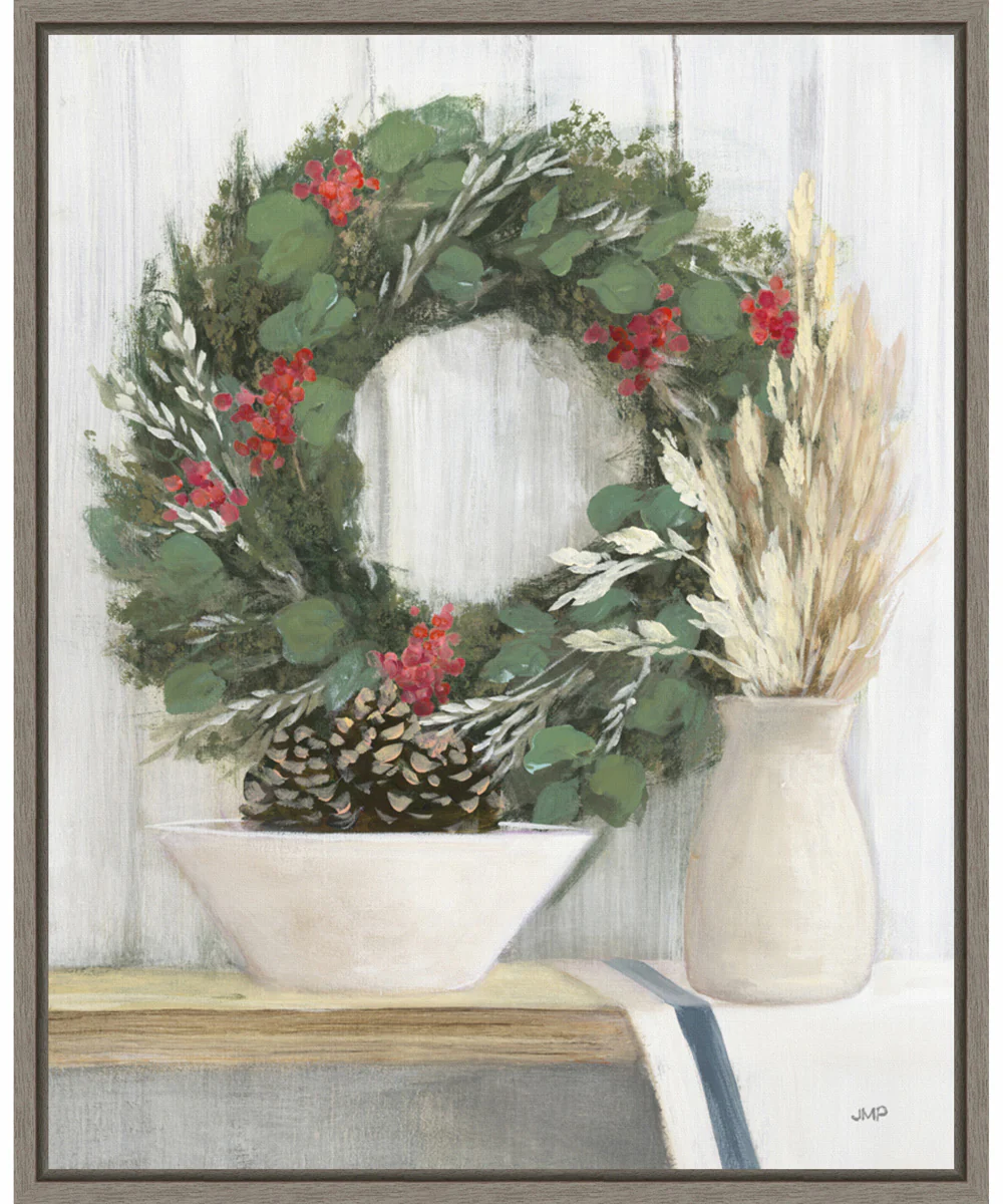 Framed Natural Christmas I Blue by Julia Purinton Canvas Wall Art Print (23 W x 28 H), Sylvie Greywash Frame