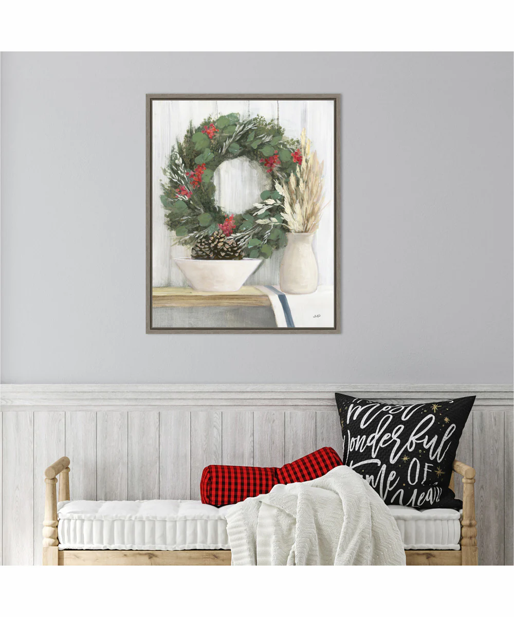 Framed Natural Christmas I Blue by Julia Purinton Canvas Wall Art Print (23 W x 28 H), Sylvie Greywash Frame - Image 2