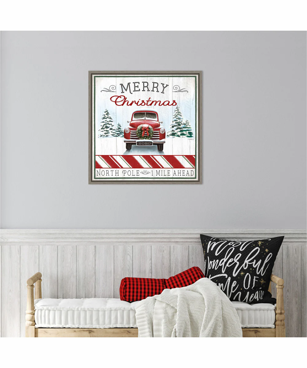 Framed North Pole Christmas Truck by Elizabeth Tyndall Canvas Wall Art Print (22  W x 22  H), Sylvie Greywash Frame - Image 2