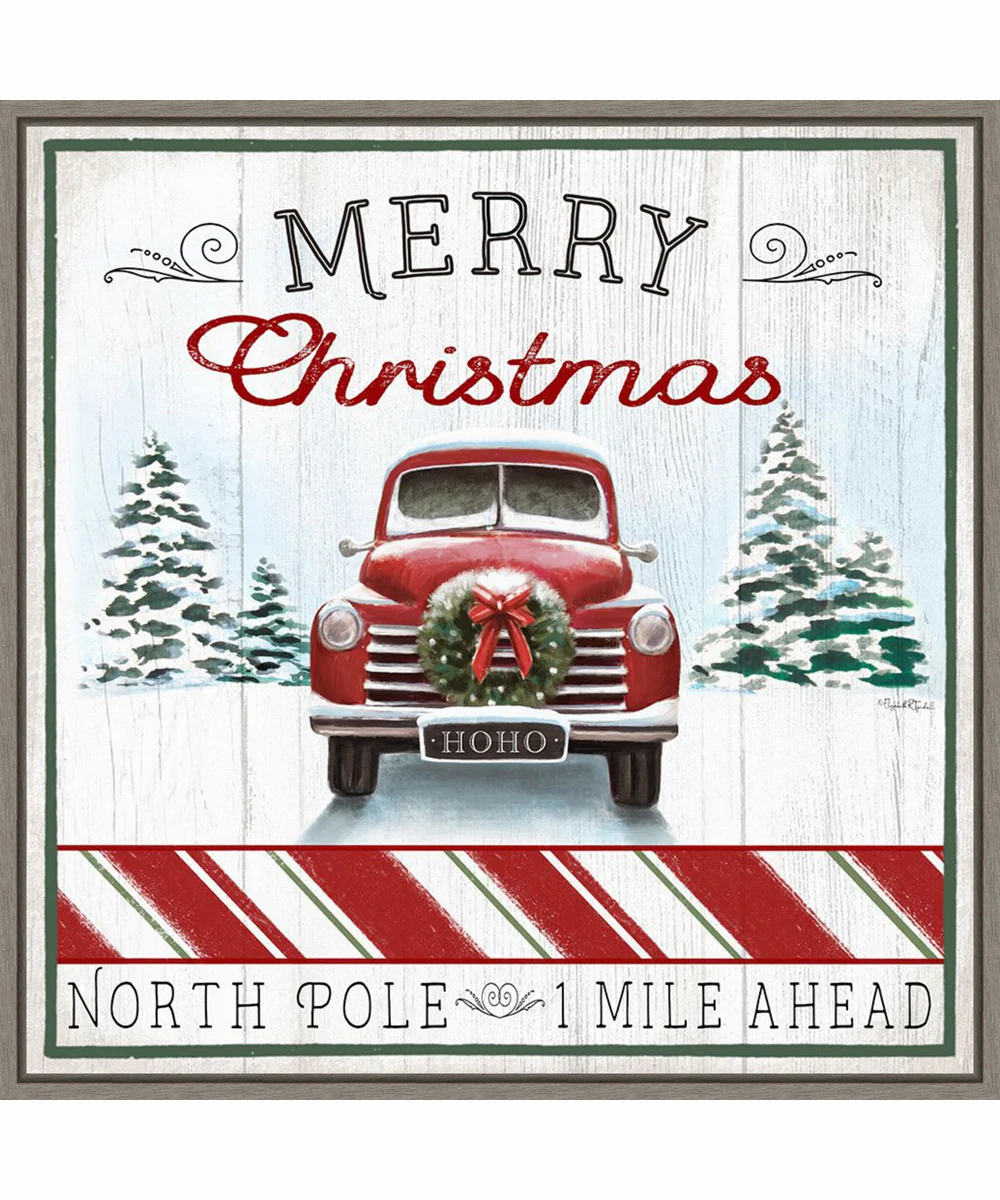 Framed North Pole Christmas Truck by Elizabeth Tyndall Canvas Wall Art Print (30 W x 30 H), Sylvie Greywash Frame