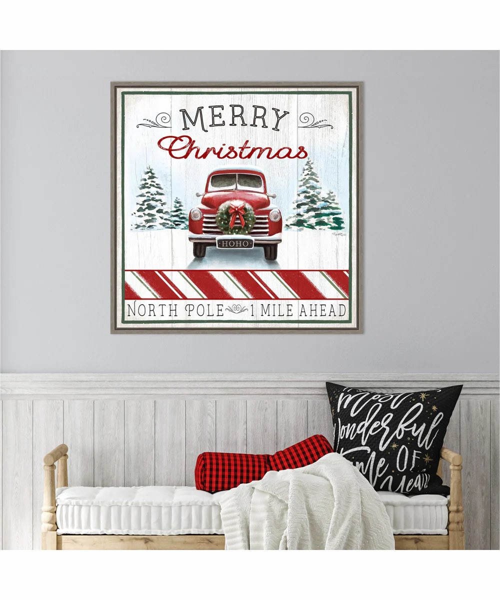 Framed North Pole Christmas Truck by Elizabeth Tyndall Canvas Wall Art Print (30 W x 30 H), Sylvie Greywash Frame - Image 2