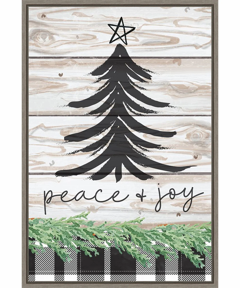 Framed Peace and Joy Christmas Tree by Art Nd Canvas Wall Art Print (23 W x 33 H), Sylvie Greywash Frame