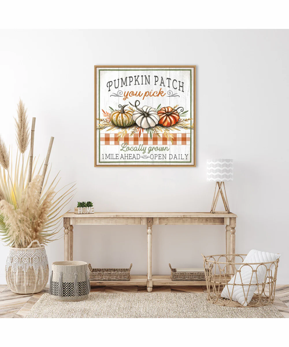 Framed Pumpkin Patch by Elizabeth Tyndall Canvas Wall Art Print (30  W x 30  H), Sylvie Maple Frame - Image 2