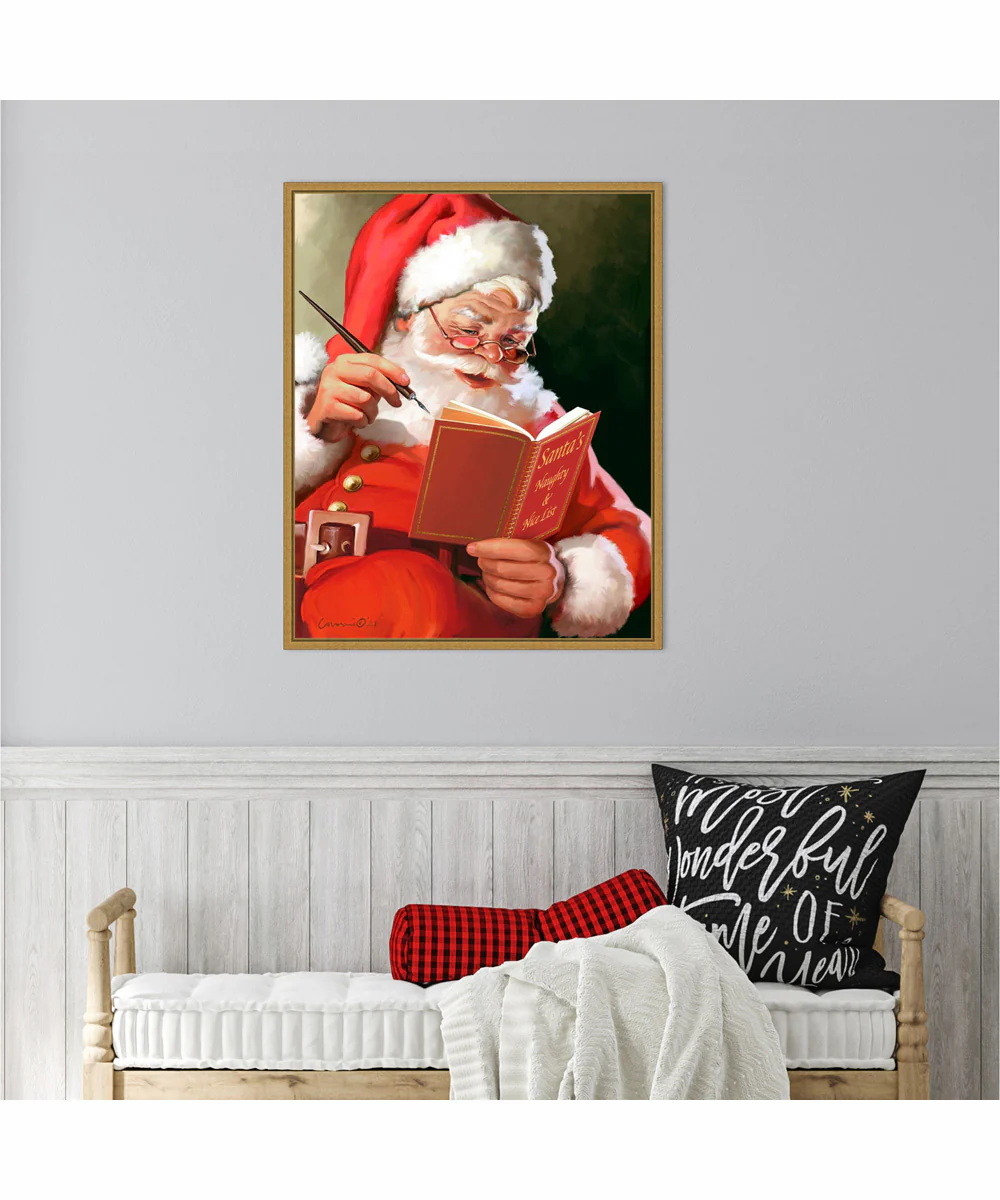 Framed Santas Naughty and Nice List by Cafe Yellow Canvas Wall Art Print (23  W x 28  H), Sylvie Gold Frame - Image 2