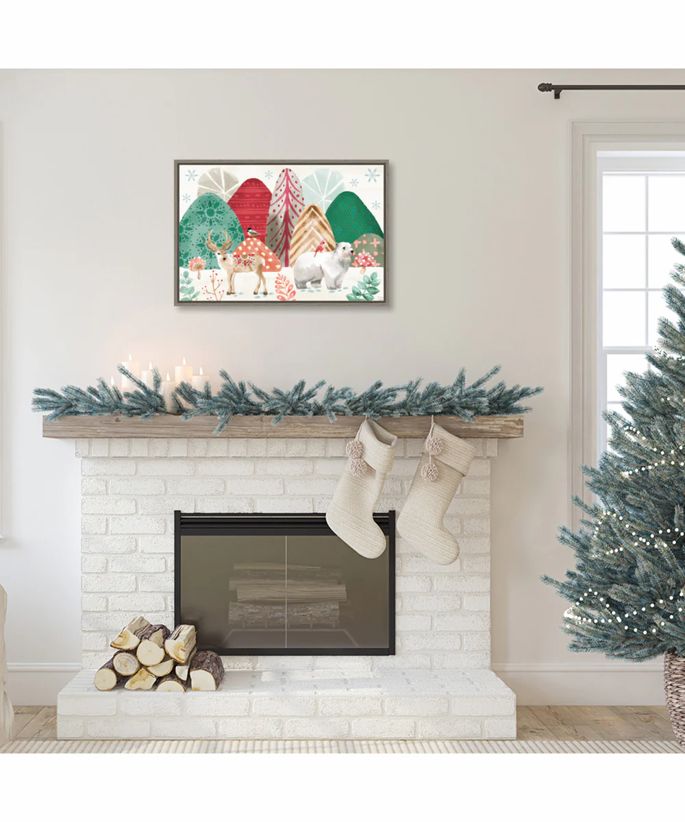 Framed Snowy Christmas Critters I by Dina June Canvas Wall Art Print (33  W x 23  H), Sylvie Greywash Frame - Image 2