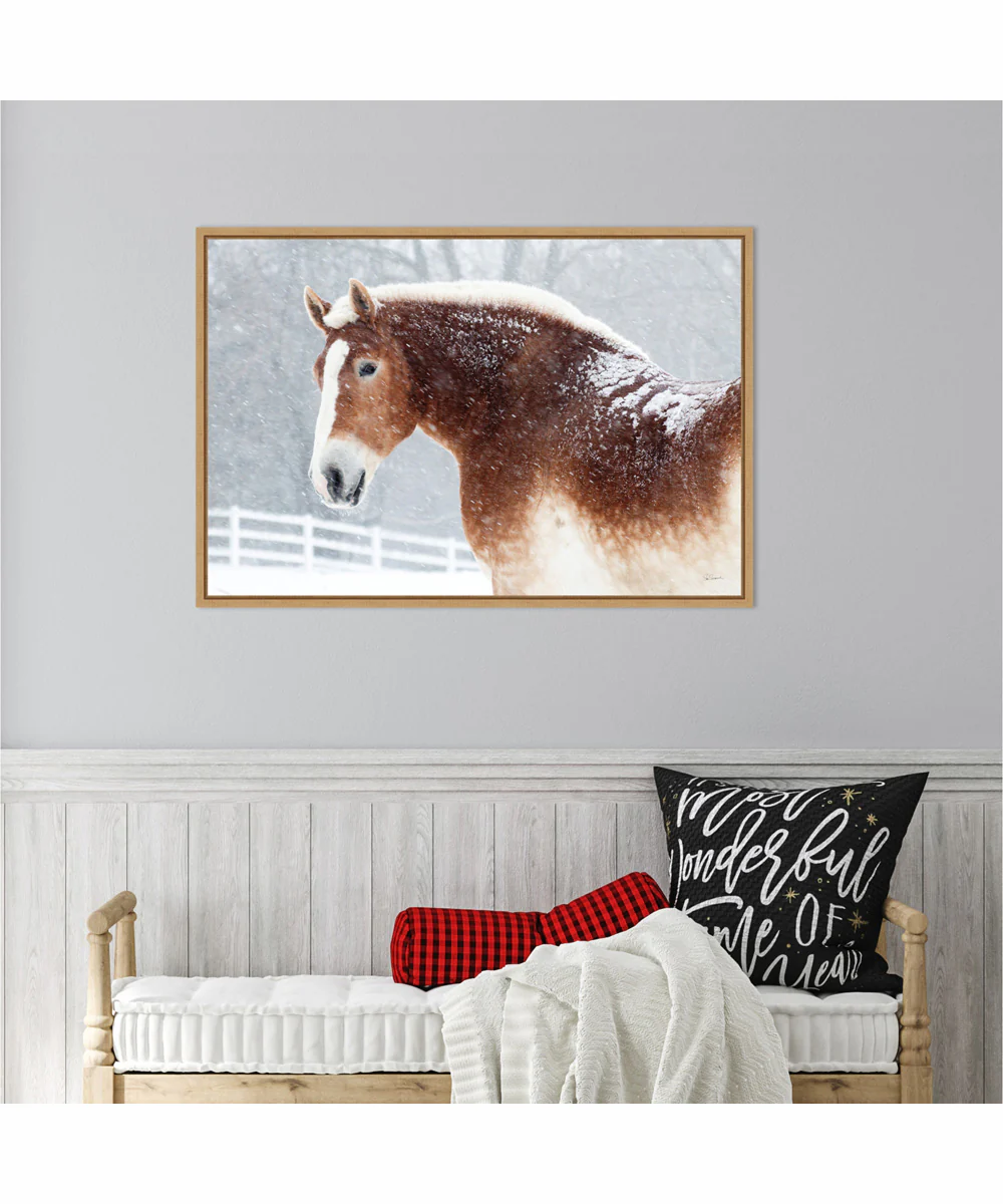 Framed Snowy Draft Horse by Sue Schlabach Canvas Wall Art Print (33  W x 23  H), Sylvie Maple Frame - Image 2