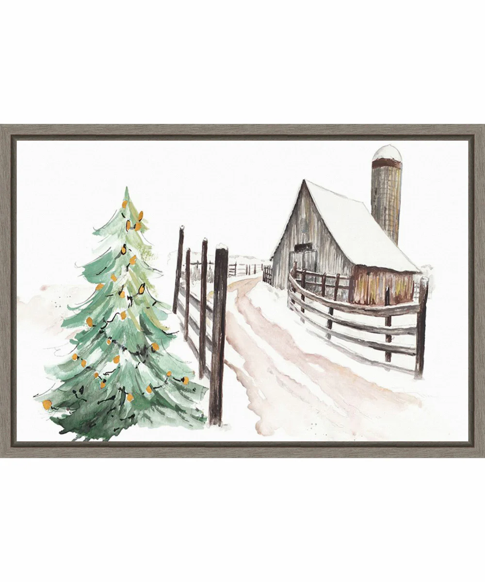 Framed Snowy Vermont Farm by Patricia Pinto Canvas Wall Art Print (23  W x 16  H), Sylvie Greywash Frame