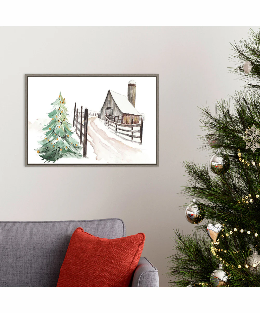 Framed Snowy Vermont Farm by Patricia Pinto Canvas Wall Art Print (23  W x 16  H), Sylvie Greywash Frame - Image 2