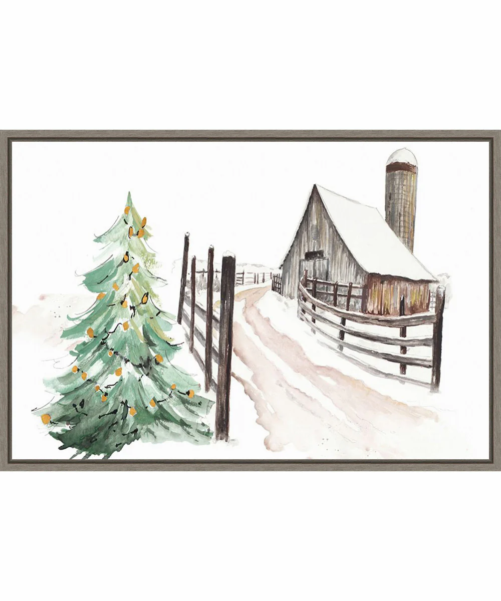 Framed Snowy Vermont Farm by Patricia Pinto Canvas Wall Art Print (33 W x 23 H), Sylvie Greywash Frame