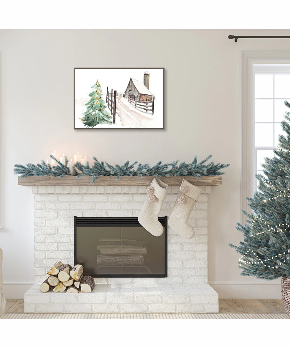 Framed Snowy Vermont Farm by Patricia Pinto Canvas Wall Art Print (33 W x 23 H), Sylvie Greywash Frame - Image 2
