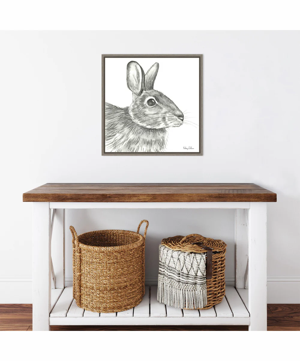 Framed Watercolor Pencil II Rabbit by Kelsey Wilson Canvas Wall Art Print (22 W x 22 H), Sylvie Greywash Frame - Image 2