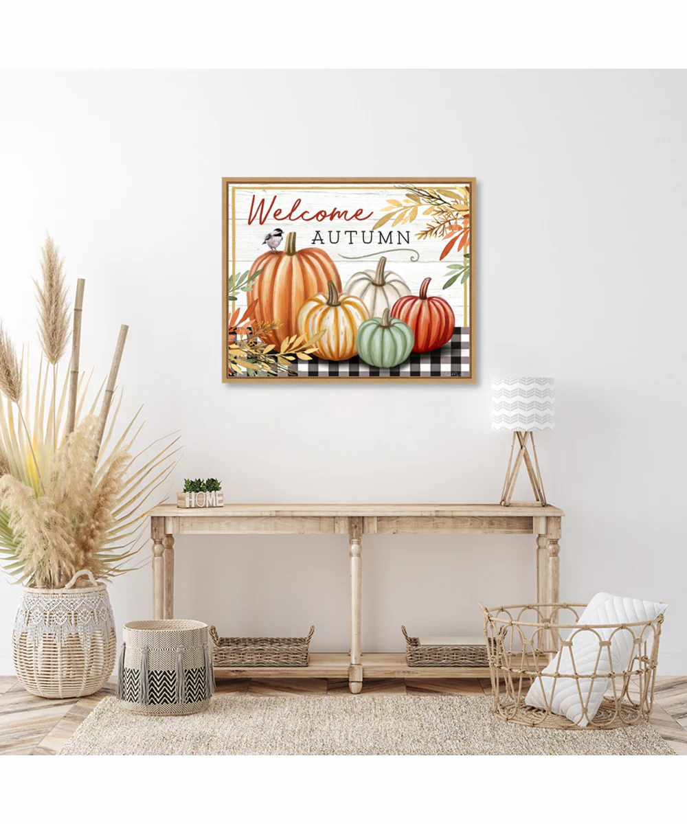 Framed Welcome Autumn by Elizabeth Tyndall Canvas Wall Art Print (28  W x 23  H), Sylvie Maple Frame - Image 2