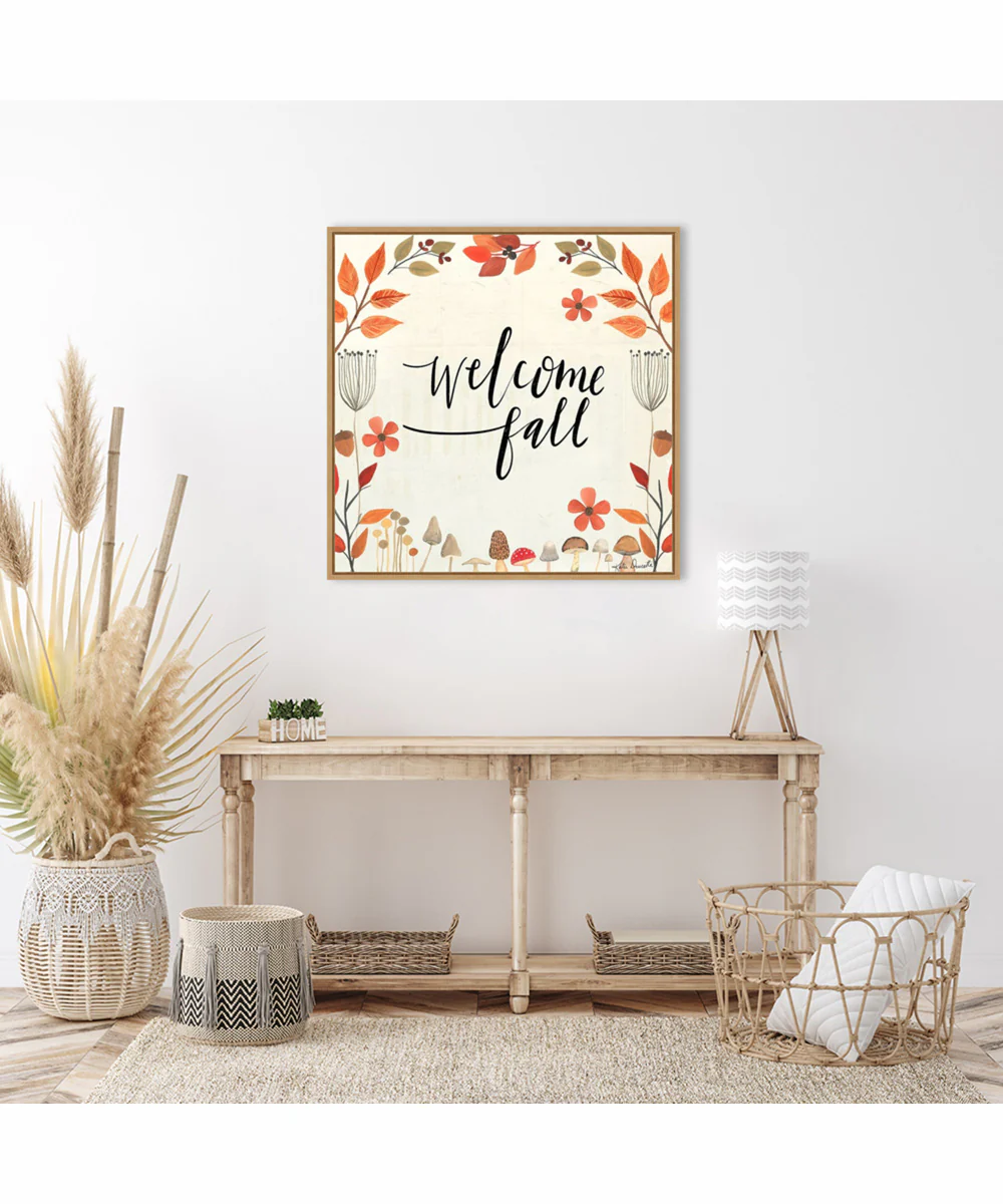 Framed Welcome Fall by Katie Doucette Canvas Wall Art Print (30  W x 30  H), Sylvie Maple Frame - Image 2