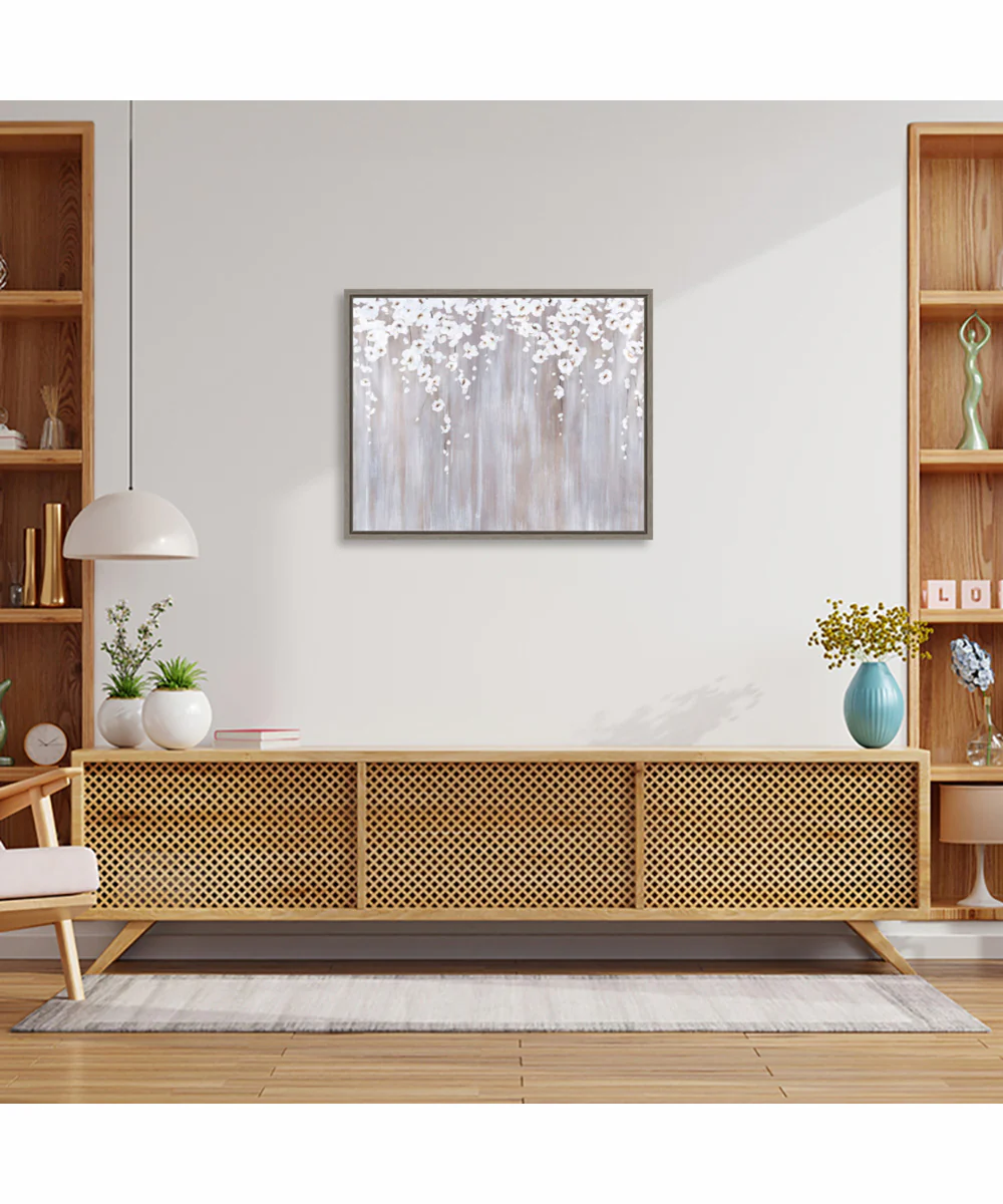 Framed White Cherry Blossoms by Sydney Edmunds Canvas Wall Art Print (28  W x 23  H), Sylvie Greywash Frame - Image 2