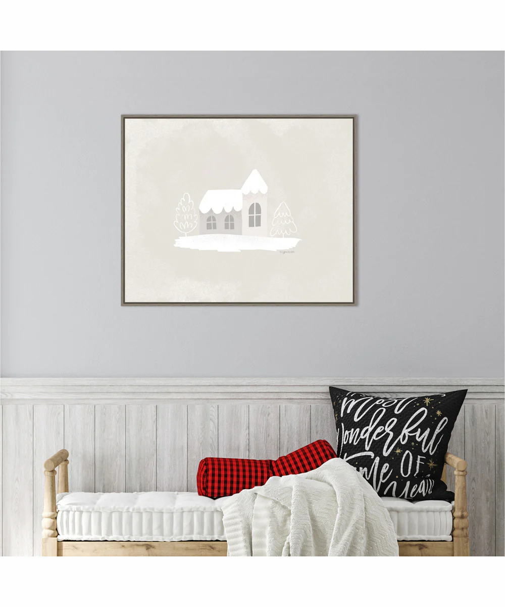 Framed Winter Cottage by Kyra Brown Canvas Wall Art Print (28  W x 23  H), Sylvie Greywash Frame - Image 2