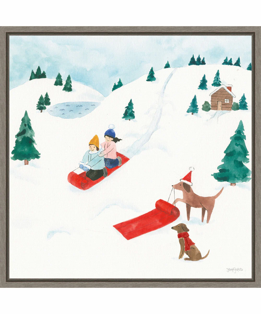 Framed Winter Scene IV Dogs by Jenaya Jackson Canvas Wall Art Print (22 W x 22 H), Sylvie Greywash Frame