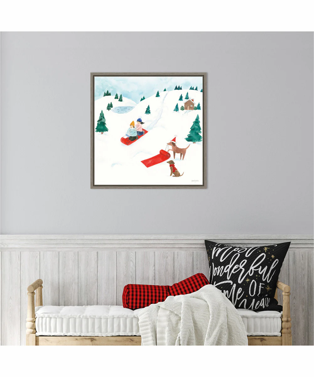 Framed Winter Scene IV Dogs by Jenaya Jackson Canvas Wall Art Print (22 W x 22 H), Sylvie Greywash Frame - Image 2