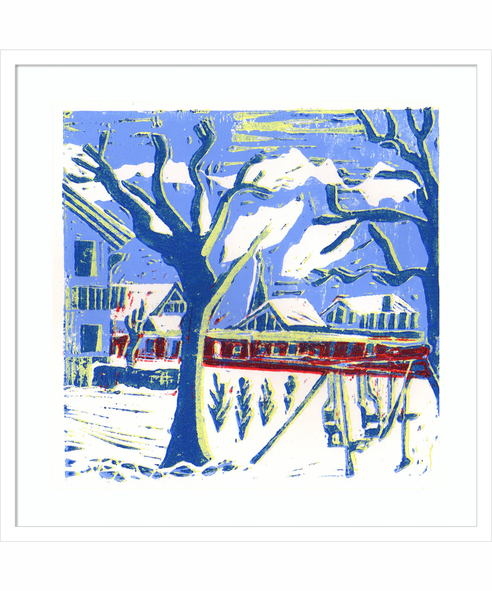 Mayrhofen Trees with Snow by Charlotte Orr Wood Framed Wall Art Print (25  W x 25  H), Svelte White Frame