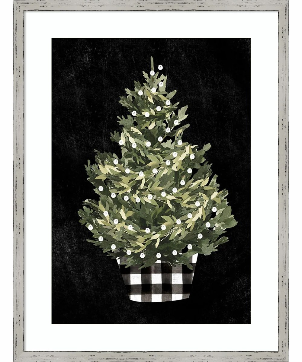 Modern Gingham Christmas Collection B by Emma Caroline Wood Framed Wall Art Print (19 W x 25 H), Shiplap White Narrow Frame