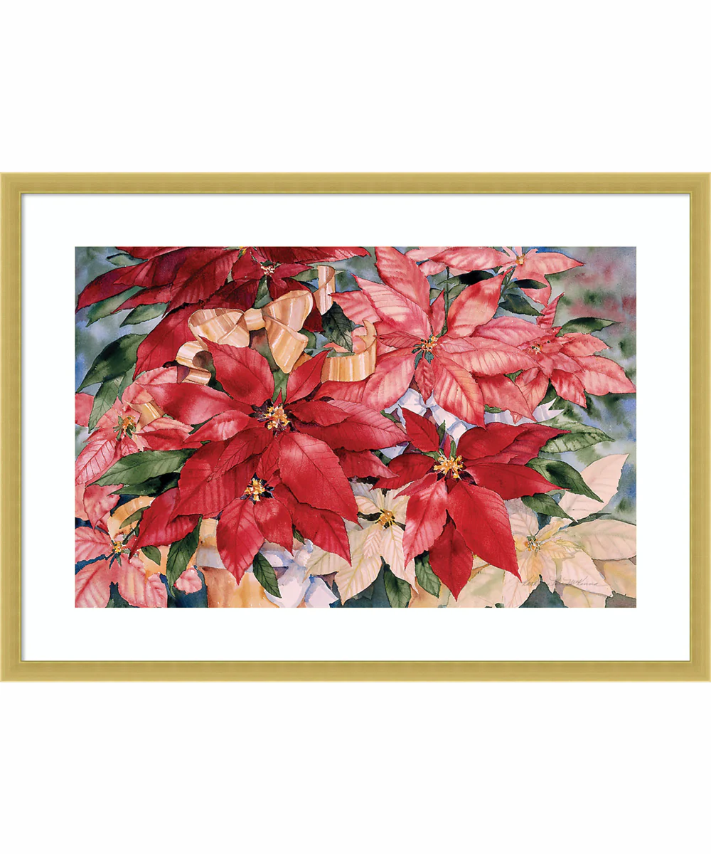Poinsettia by Kathleen Parr McKenna Wood Framed Wall Art Print (25 W x 18 H), Svelte Polished Gold Frame