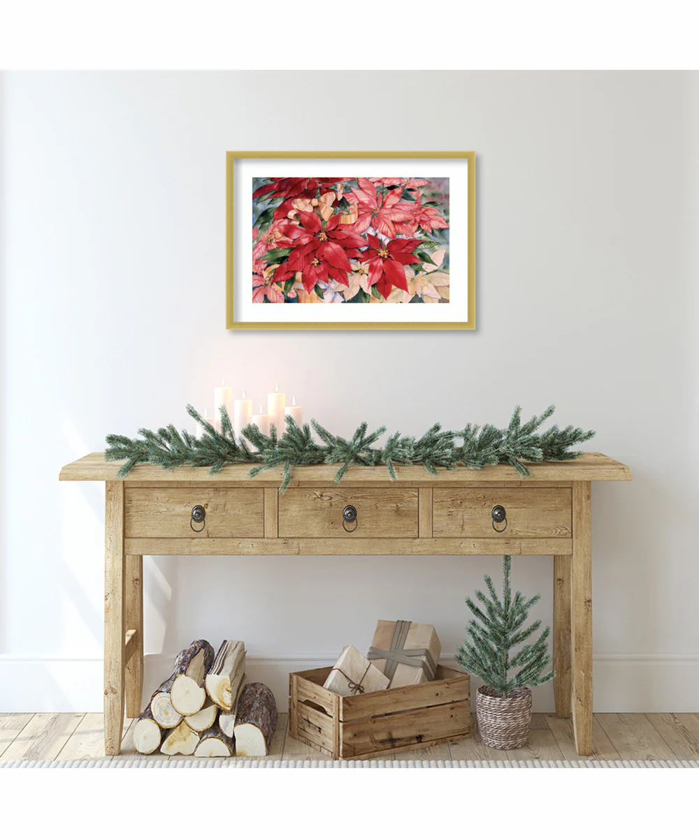 Poinsettia by Kathleen Parr McKenna Wood Framed Wall Art Print (25 W x 18 H), Svelte Polished Gold Frame - Image 2