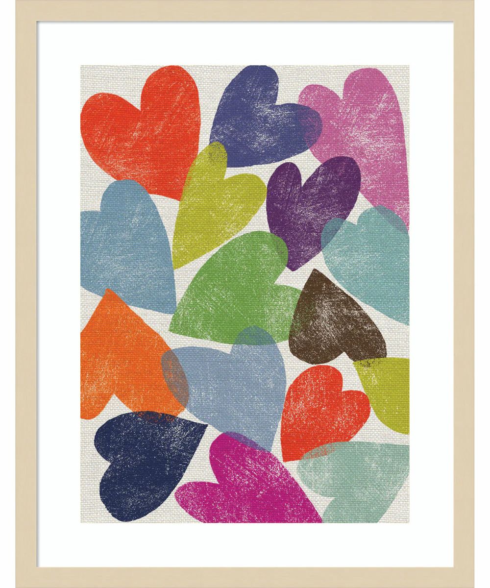 Printed Hearts by Jenny Frean Wood Framed Wall Art Print (20 W x 25 H), Svelte Natural Frame