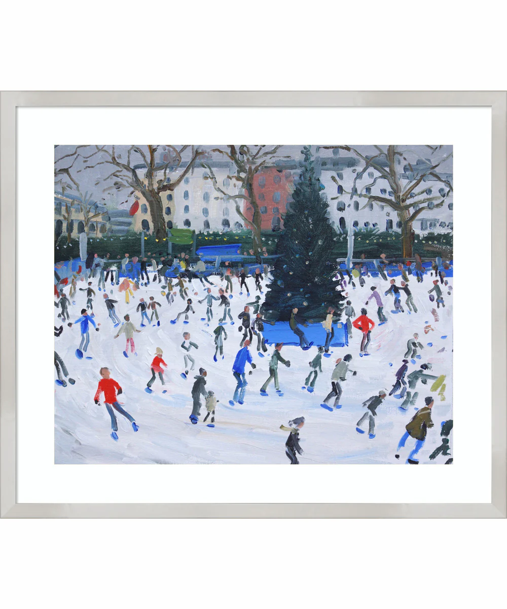Skating at the Natural History Museum by Andrew Macara Wood Framed Wall Art Print (25 W x 21 H), Svelte Silver Frame