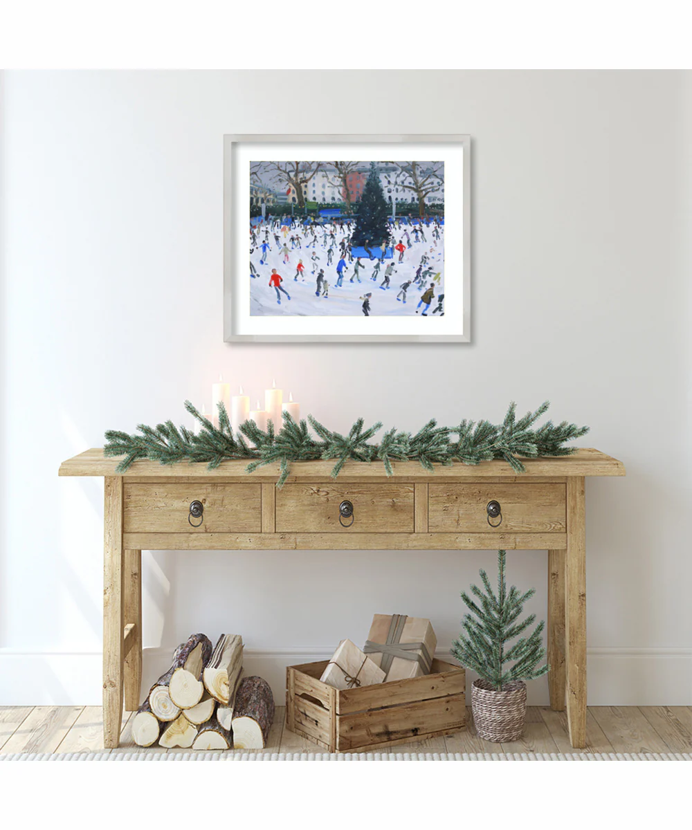 Skating at the Natural History Museum by Andrew Macara Wood Framed Wall Art Print (25 W x 21 H), Svelte Silver Frame - Image 2