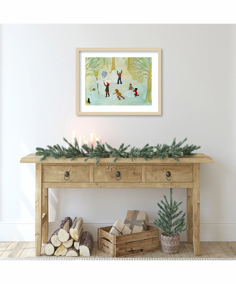 Snowmen by Ditz Wood Framed Wall Art Print (25  W x 20  H), Svelte Natural Frame - Image 2