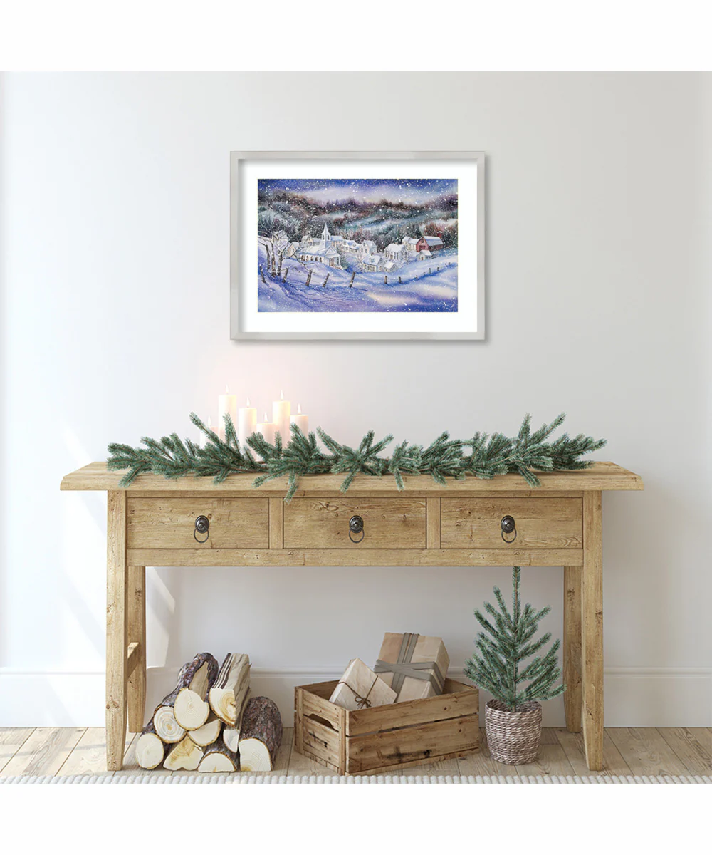 Winter Village Snowscape by Kathleen Parr McKenna Wood Framed Wall Art Print (25 W x 19 H), Svelte Silver Frame - Image 2