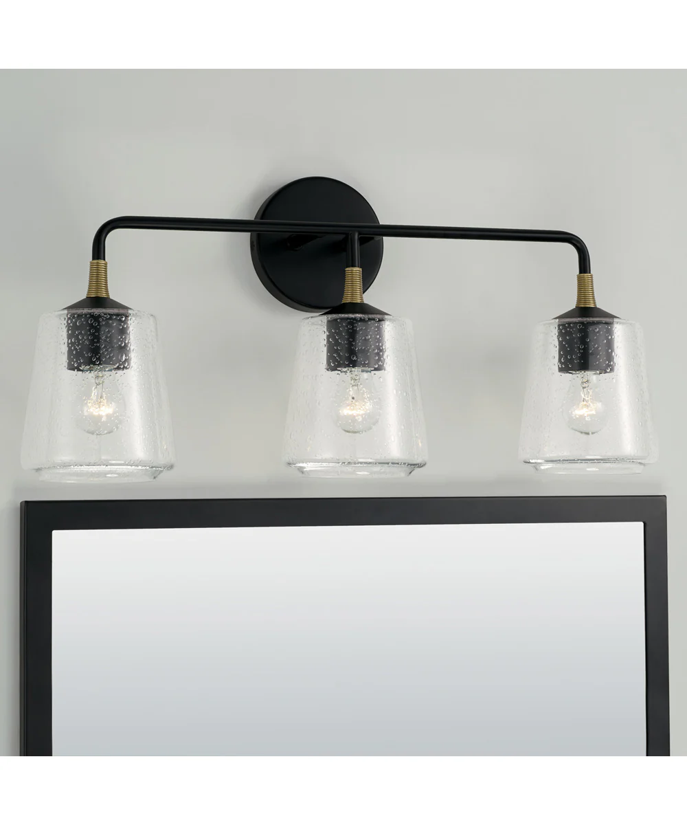 Amara 3-Light Vanity Matte Black with Brass - Image 2