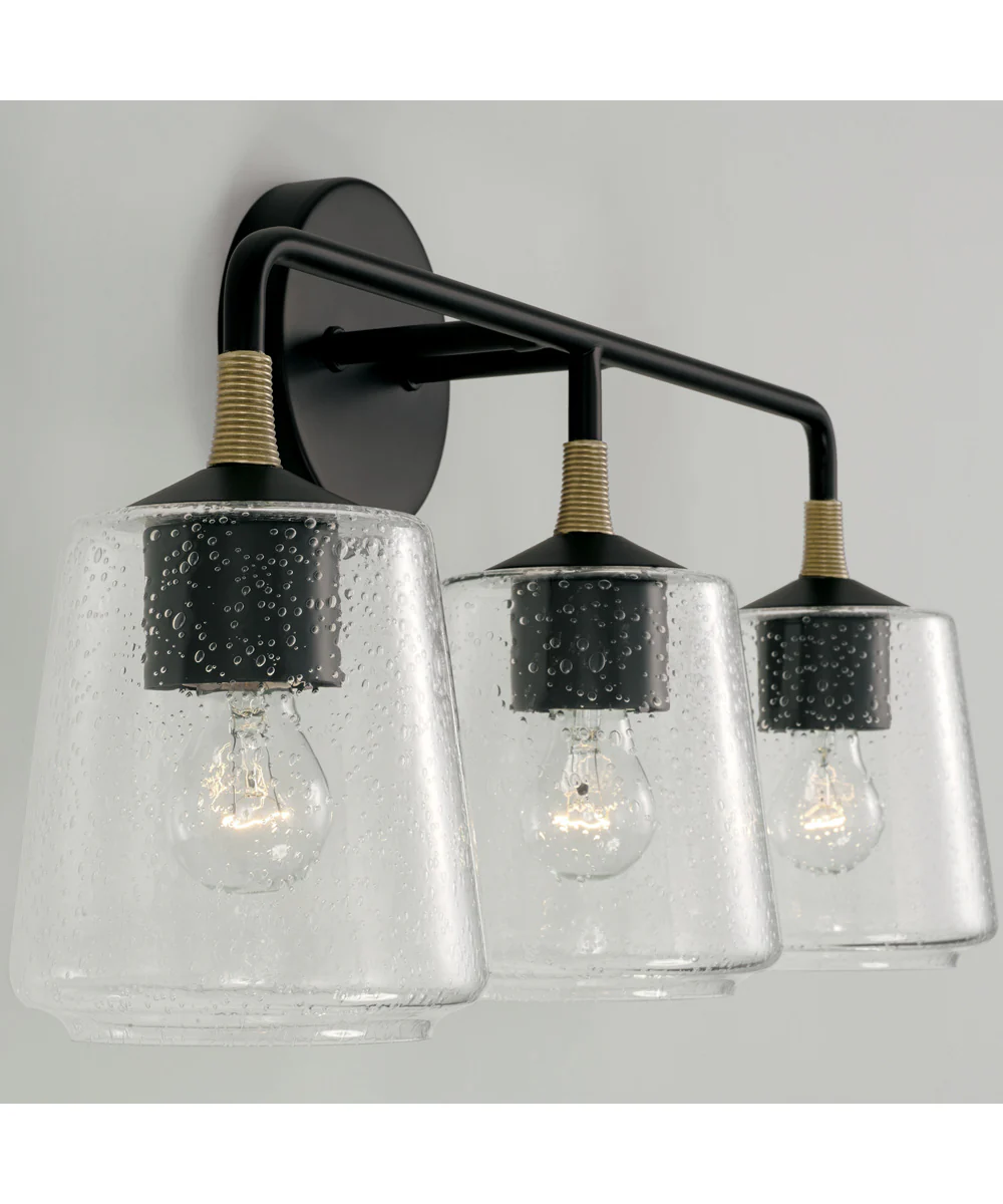 Amara 3-Light Vanity Matte Black with Brass - Image 3