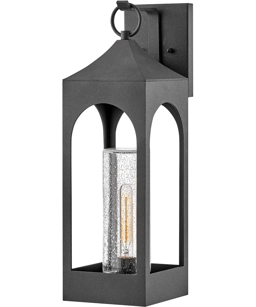Amina 1-Light Large Outdoor Wall Mount Lantern in Distressed Zinc