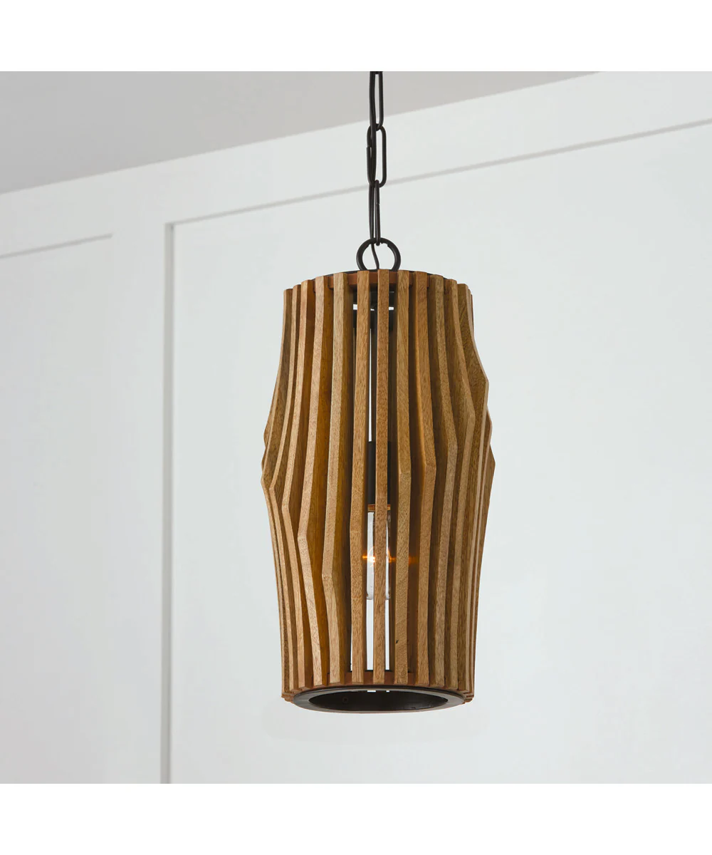 Archer 1-Light Pendant Light Wood and Matte Black - Image 2