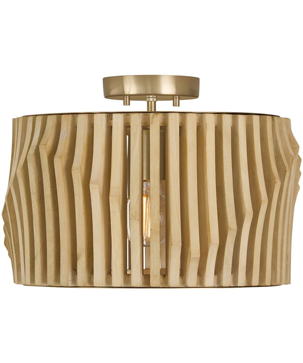 Archer 1-Light Semi-Flush Blonde Wood and Matte Brass