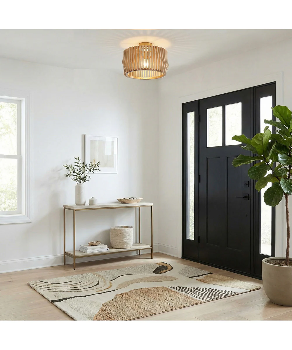 Archer 1-Light Semi-Flush Blonde Wood and Matte Brass - Image 2