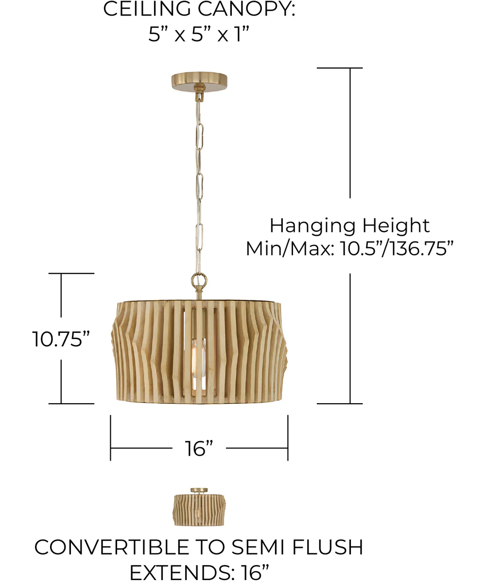 Archer 1-Light Semi-Flush Blonde Wood and Matte Brass - Image 7