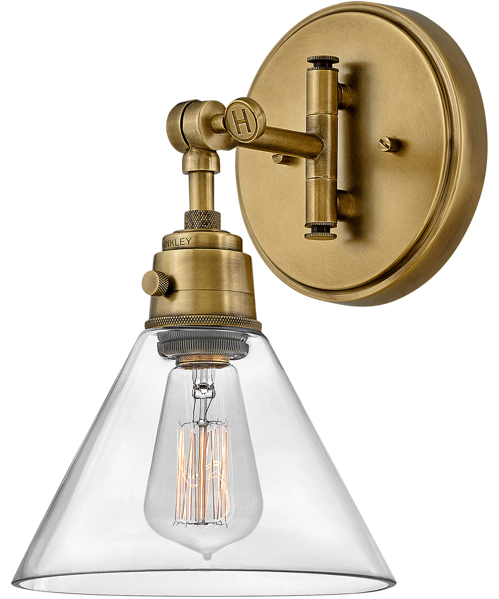 Arti 1-Light Small Single Light Sconce in Heritage Brass with Clear glass