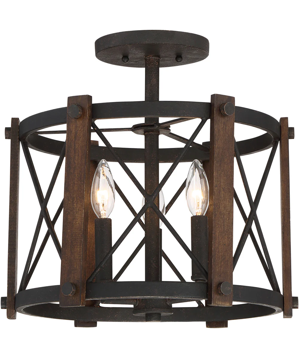 Baron Medium 3-light Semi Flush Mount Marcado Black