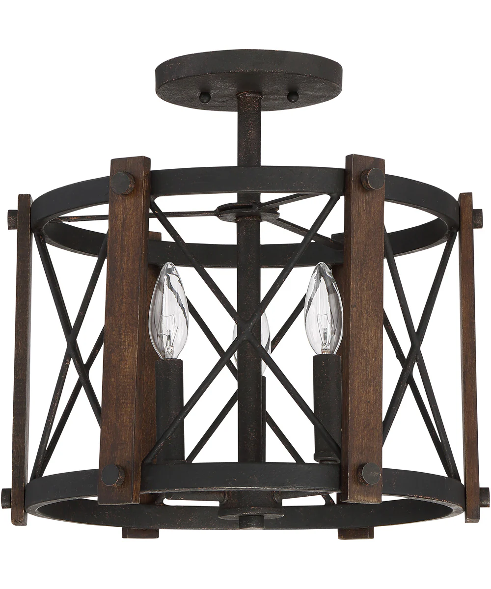 Baron Medium 3-light Semi Flush Mount Marcado Black - Image 3