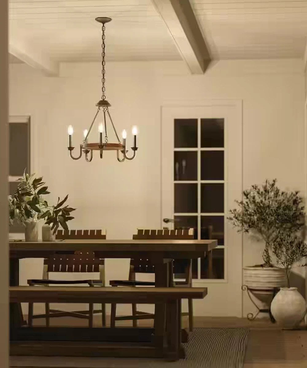 Barrett 22"W 5-Light Chandelier by Kichler Auburn Stain with Anvil Iron Finish - Image 3