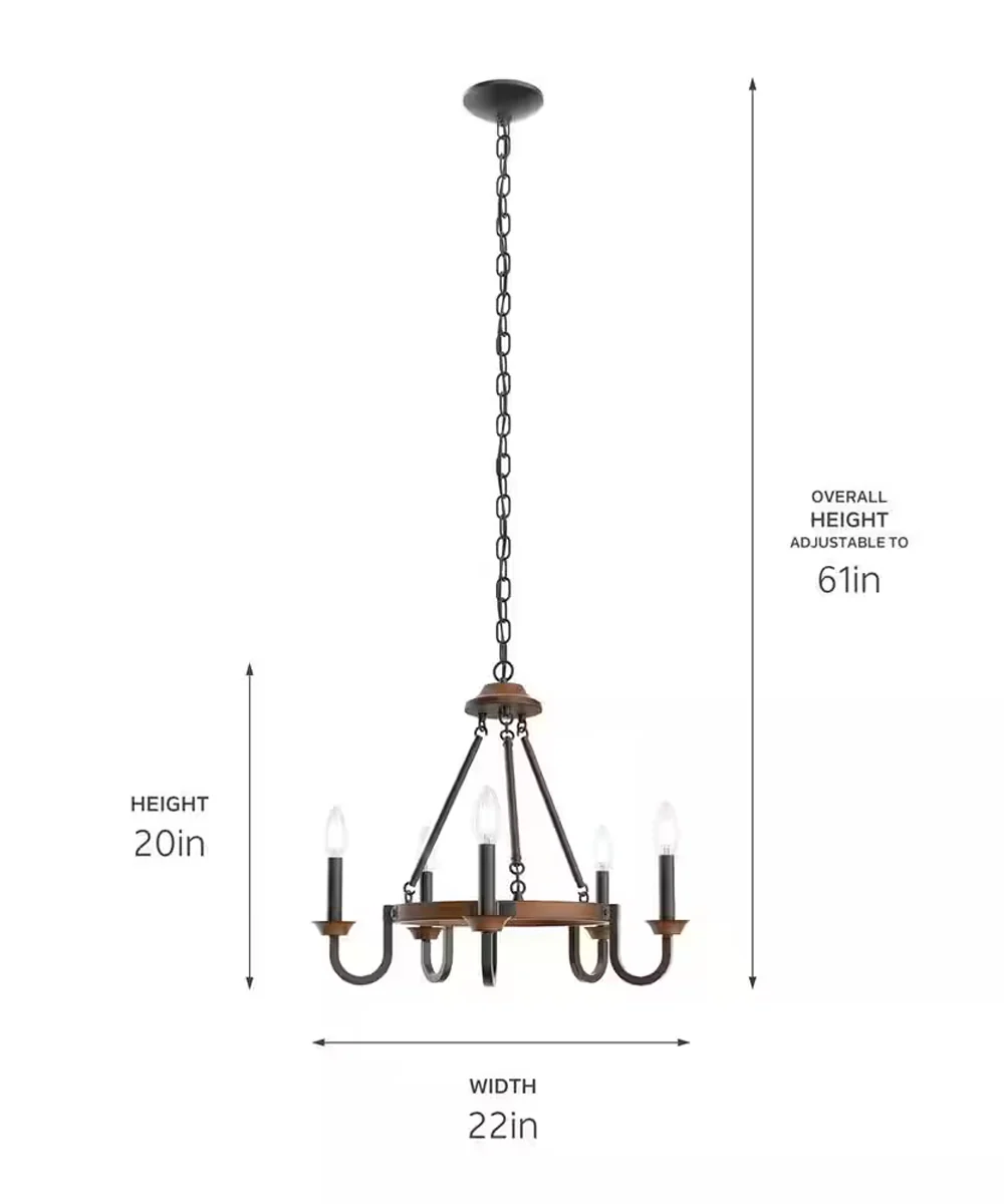 Barrett 22"W 5-Light Chandelier by Kichler Auburn Stain with Anvil Iron Finish - Image 4
