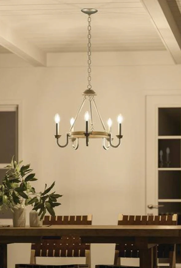 Barrett 22"W 5-Light Chandelier by Kichler Distressed Antique Gray with Brushed Nickel Finish - Image 3