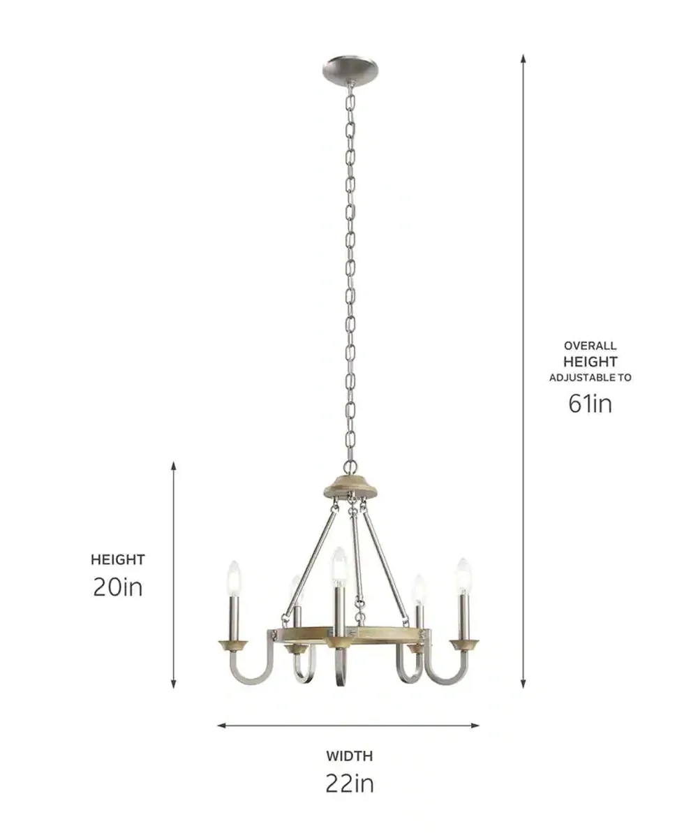 Barrett 22"W 5-Light Chandelier by Kichler Distressed Antique Gray with Brushed Nickel Finish - Image 4
