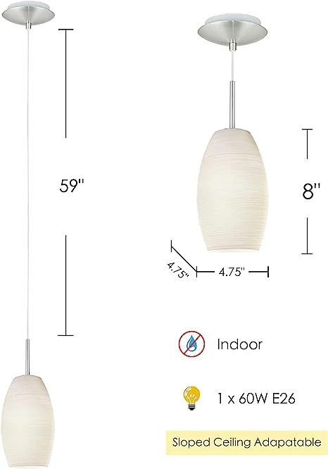 Batista 4.75"W 1-Light  Mini Pendant Light Fixture by Eglo Matte Nickel Finish with White Wiped Glass - Image 6
