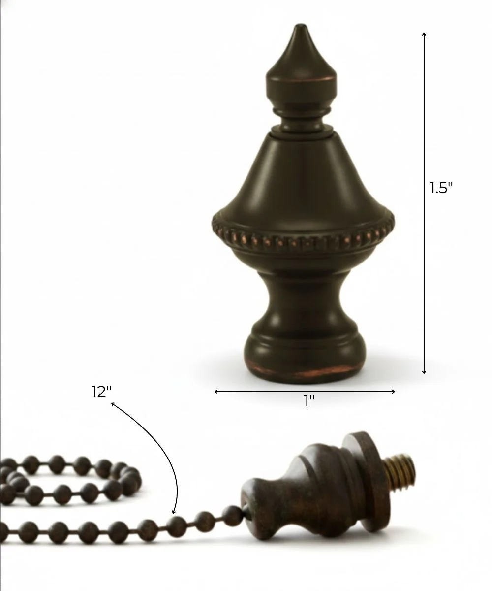 Beaded Knob Ceiling Fan Pull, 1.5"h with 12" Oiled Bronze Chain - Image 3