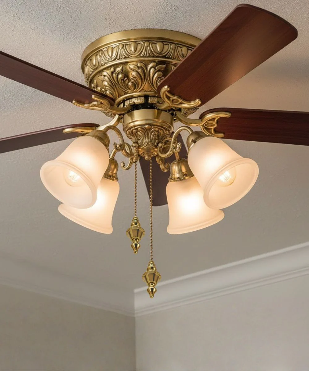 Beaded Spire Ceiling Fan Pull, 1.5"h with 12" Polished Brass Chain - Image 2