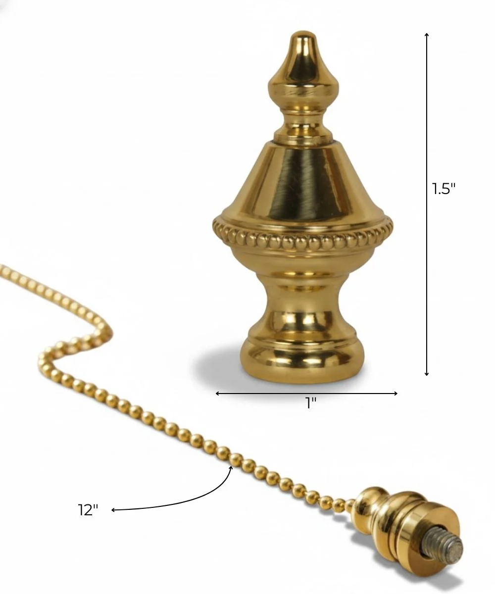 Beaded Spire Ceiling Fan Pull, 1.5"h with 12" Polished Brass Chain - Image 3