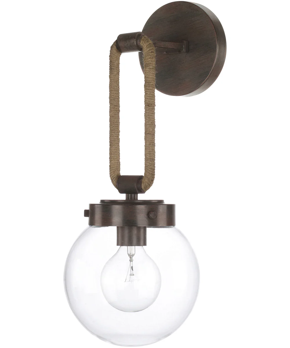 Beaufort 1-Light Sconce In Nordic Grey With Clear Glass And Decorative Rope Accent